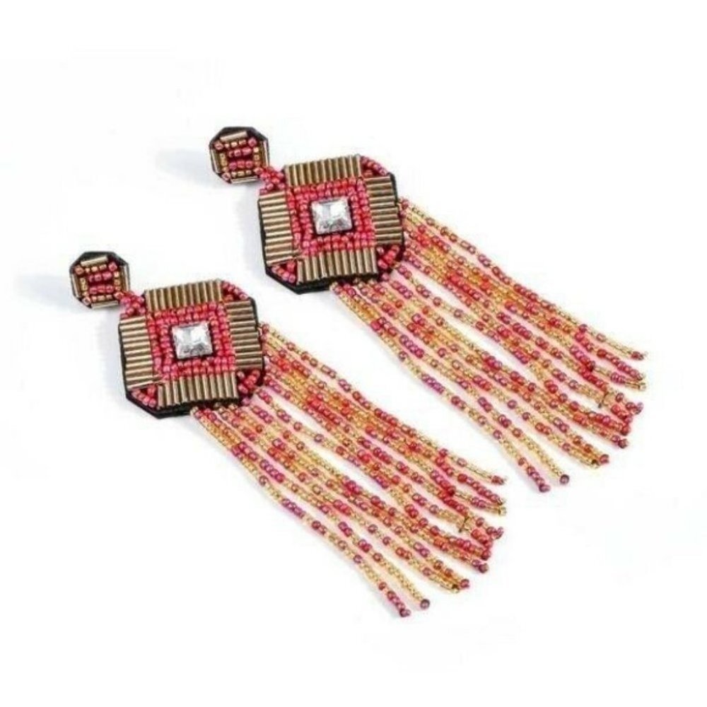 Handmade Rhinestone beaded drop earrings - Picture 2 of 2